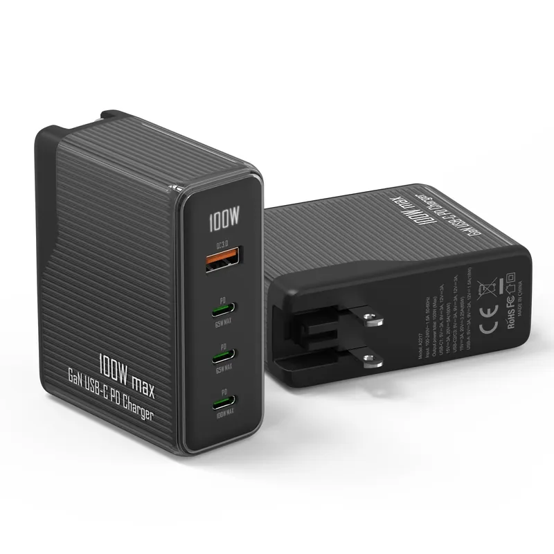 100W 4-Port GaN Travel Charger, 3 USB-C + 1 USB-A