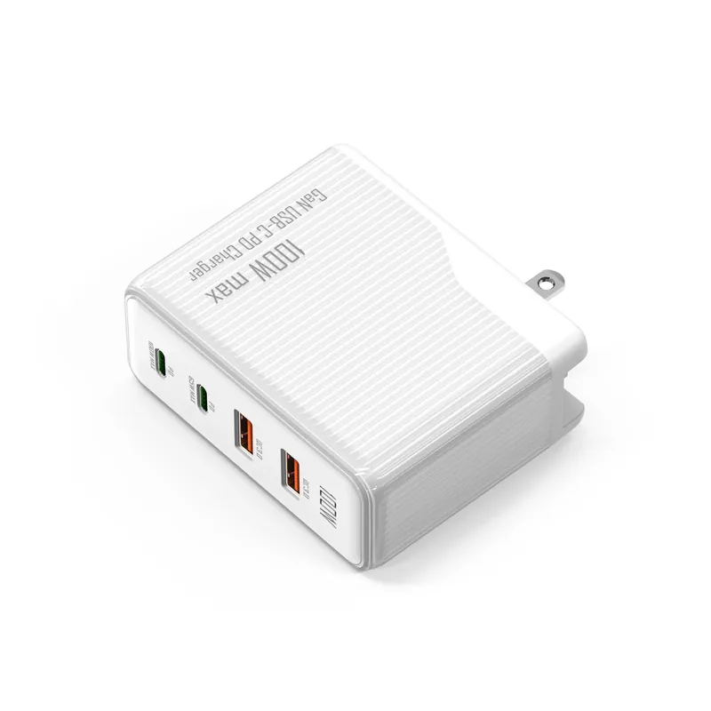 100W 4-Port Wall Charger in Black or White, 2 USB-C + 2 USB-A
