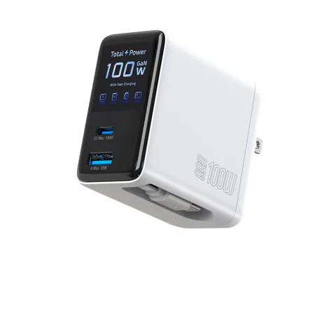 100W GaN Charger with Retractable Cable & 1.33-Inch Smart Display