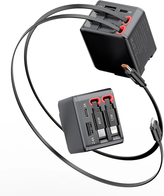 120W 4-in-1 GaN Charger with Retractable USB-C & Lightning Cables