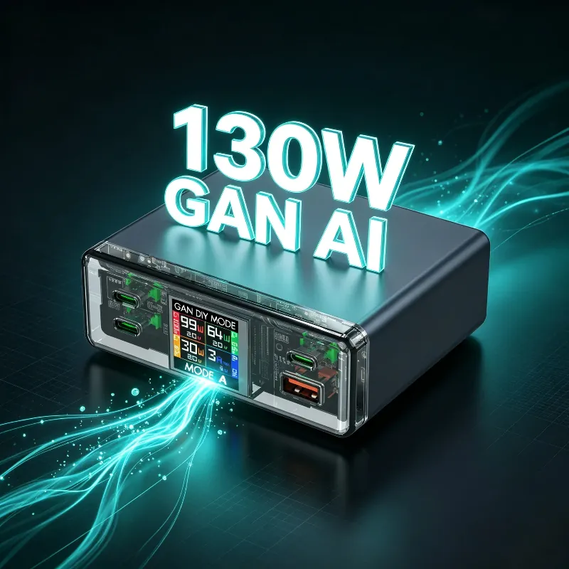 130W 4-Port GaN Charger with AI Smart TFT Touch Display