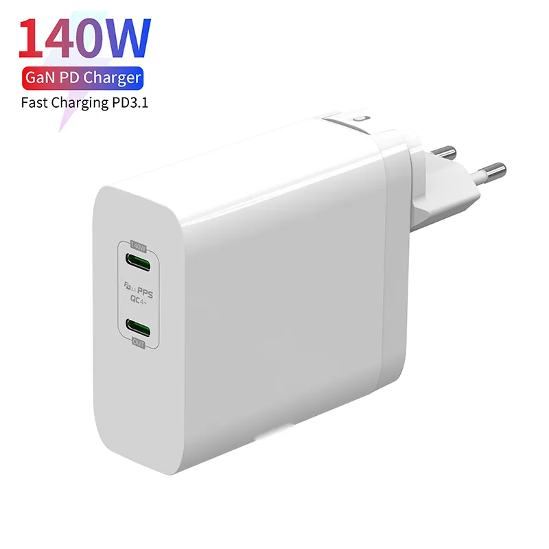 140W Dual USB-C GaN Charger with AVS and Interchangeable Plugs