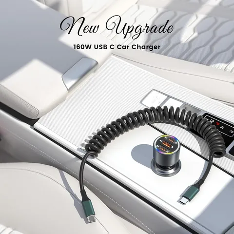 160W 3-Port Car Charger with 100W USB-C PD, 2× USB-C + USB-A