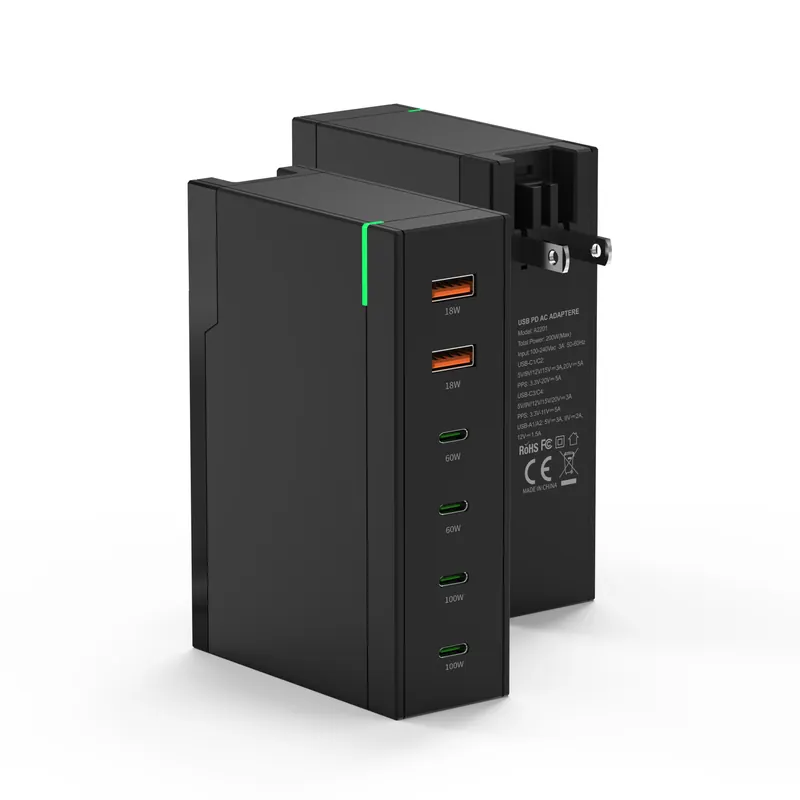 200W 6-Port GaN Charger with Interchangeable Plugs