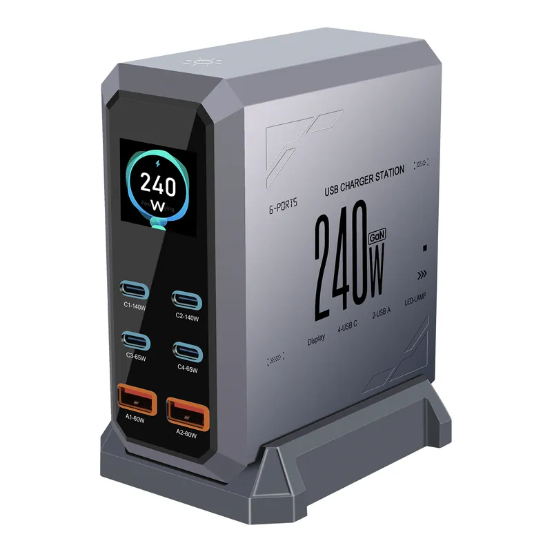 240W 6-Port GaN Desktop Charger with TFT Display