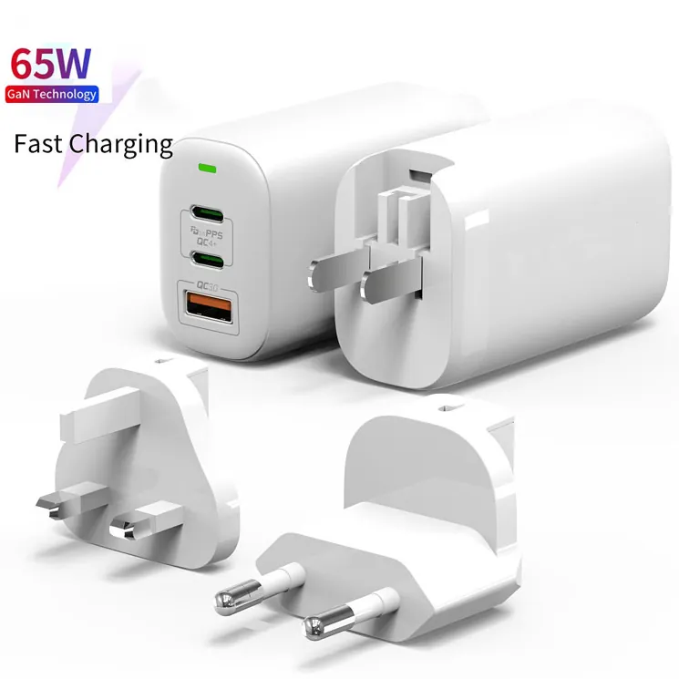 3-Port GaN Travel Charger with Interchangeable Plugs
