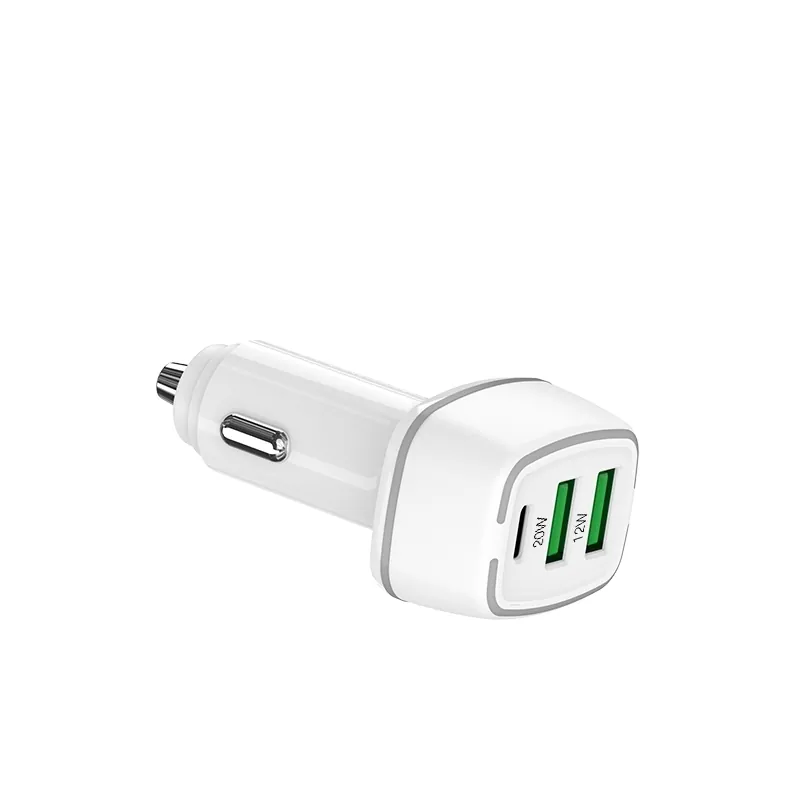 30W 3-Port Car Charger, 1× USB-C + 2× USB-A