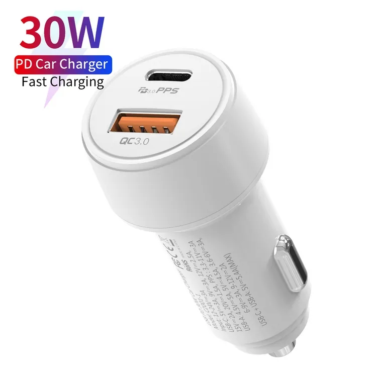 30W Dual-Port Car Charger with PPS, USB-C + USB-A