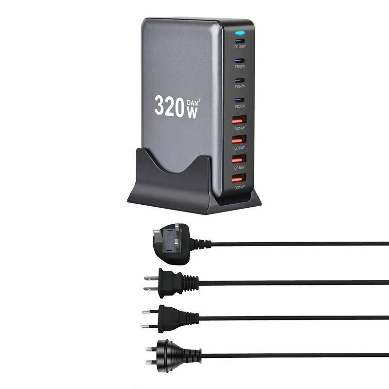 320W 8-Port GaN III Charging Station, 4× USB-C + 4× USB-A
