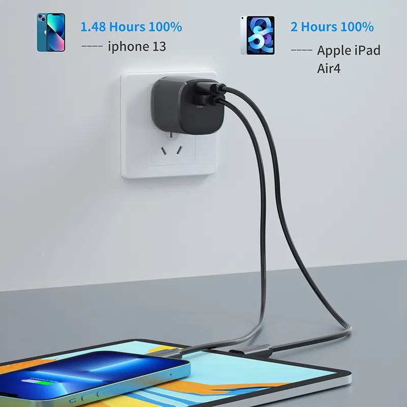 33W Dual-Port Charger with Folding Plug, USB-C + USB-A