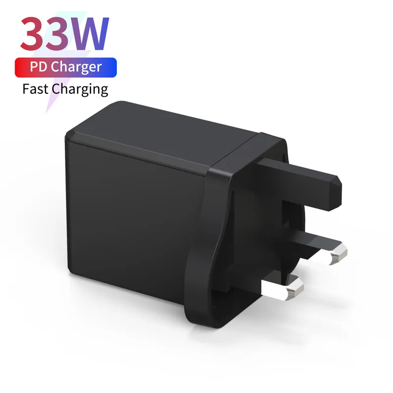 33W Dual-Port PD Wall Charger, USB-C + USB-A, Black