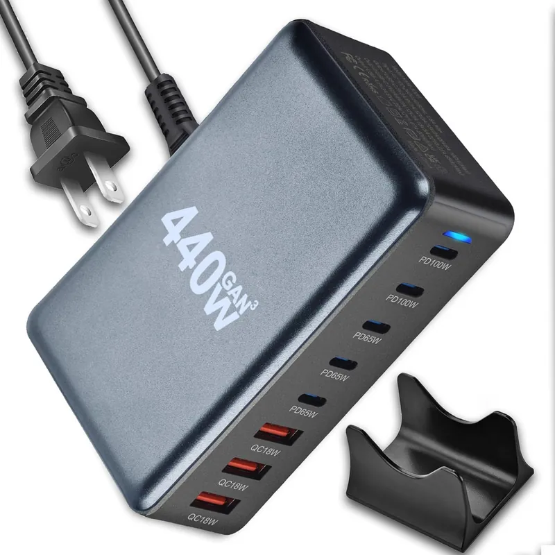 440W 8-Port GaN Charging Station, 5× USB-C + 3× USB-A