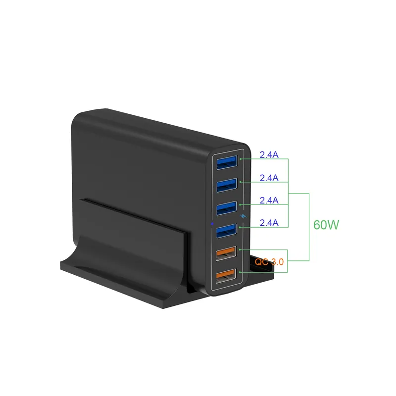 6-Port USB-A Desktop Charger, Black