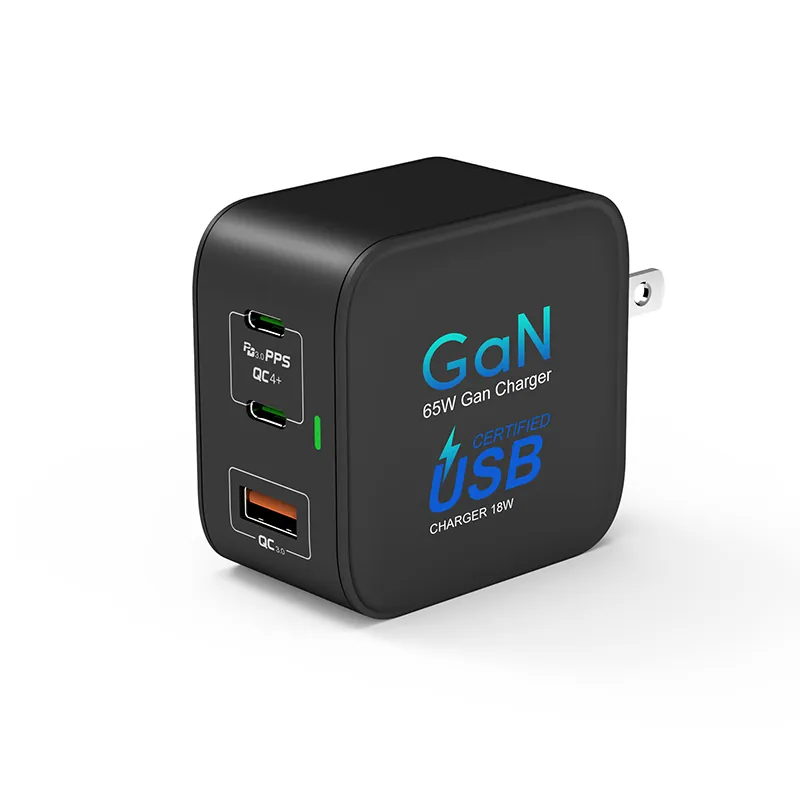 65W 3-Port GaN PD Charger, 2 USB-C + 1 USB-A