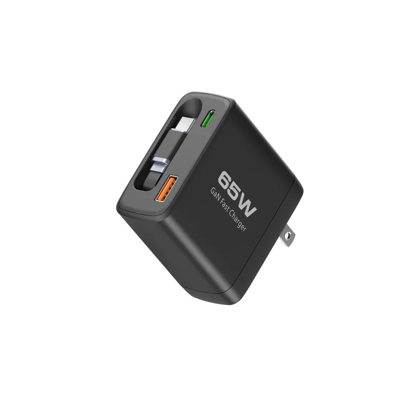 65W Charger with Retractable USB-C Cable, USB-C + USB-A Ports