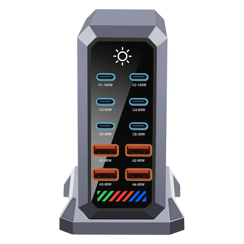 660W 10-Port Smart Desktop Charging Station, 6× USB-C + 4× USB-A