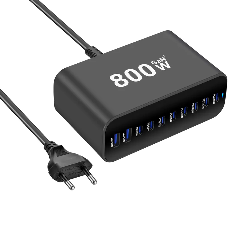 800W 10-Port GaN III Charging Station, 8× USB-C + 2× USB-A