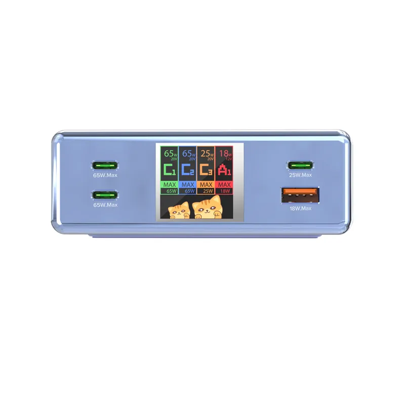 90W GaN Laptop Charger with Display, 3× USB-C + 1× USB-A