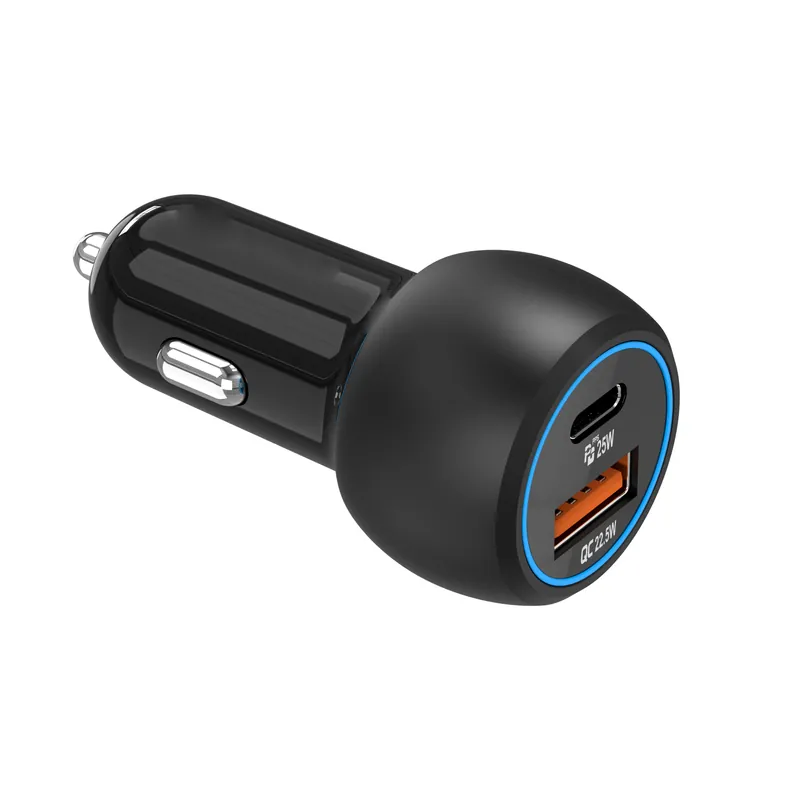 Compact Dual-Port Car Charger, USB-C PD + USB-A