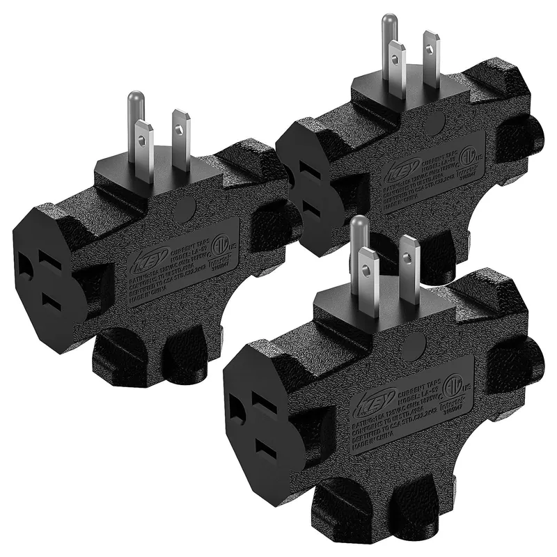 3-Outlet T-Shape Grounded Wall Tap, ETL Listed, 3-Pack