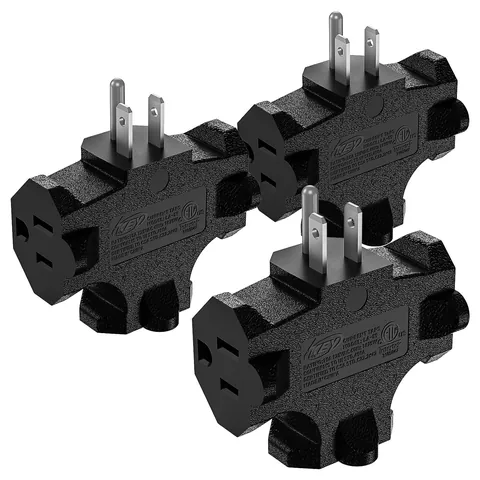 3-Outlet T-Shape Grounded Wall Tap, ETL Listed, 3-Pack